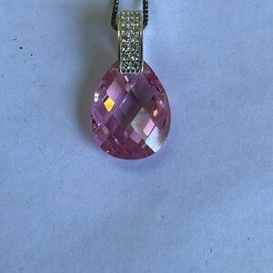 Sterling Silver Elegant Pink and Silver Pendant Necklace 18 Inches